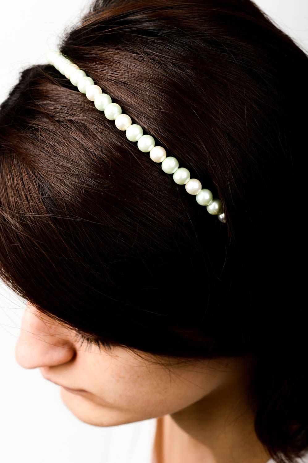 Handmade hair accessories white beaded headband hairband gift handmade jewelry  photo 2