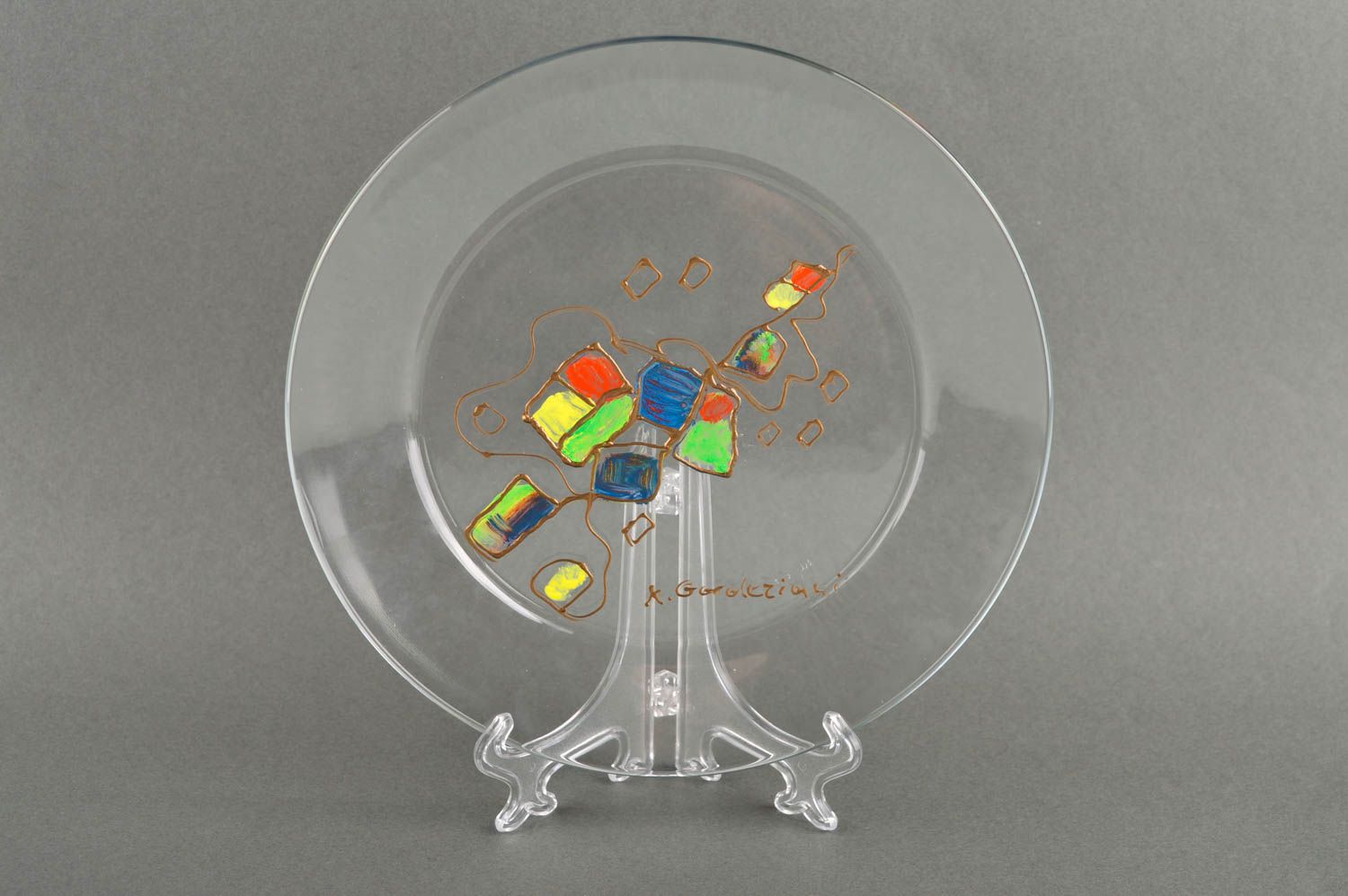 Assiette décorative en verre faite main à motif multicolore Déco originale photo 2