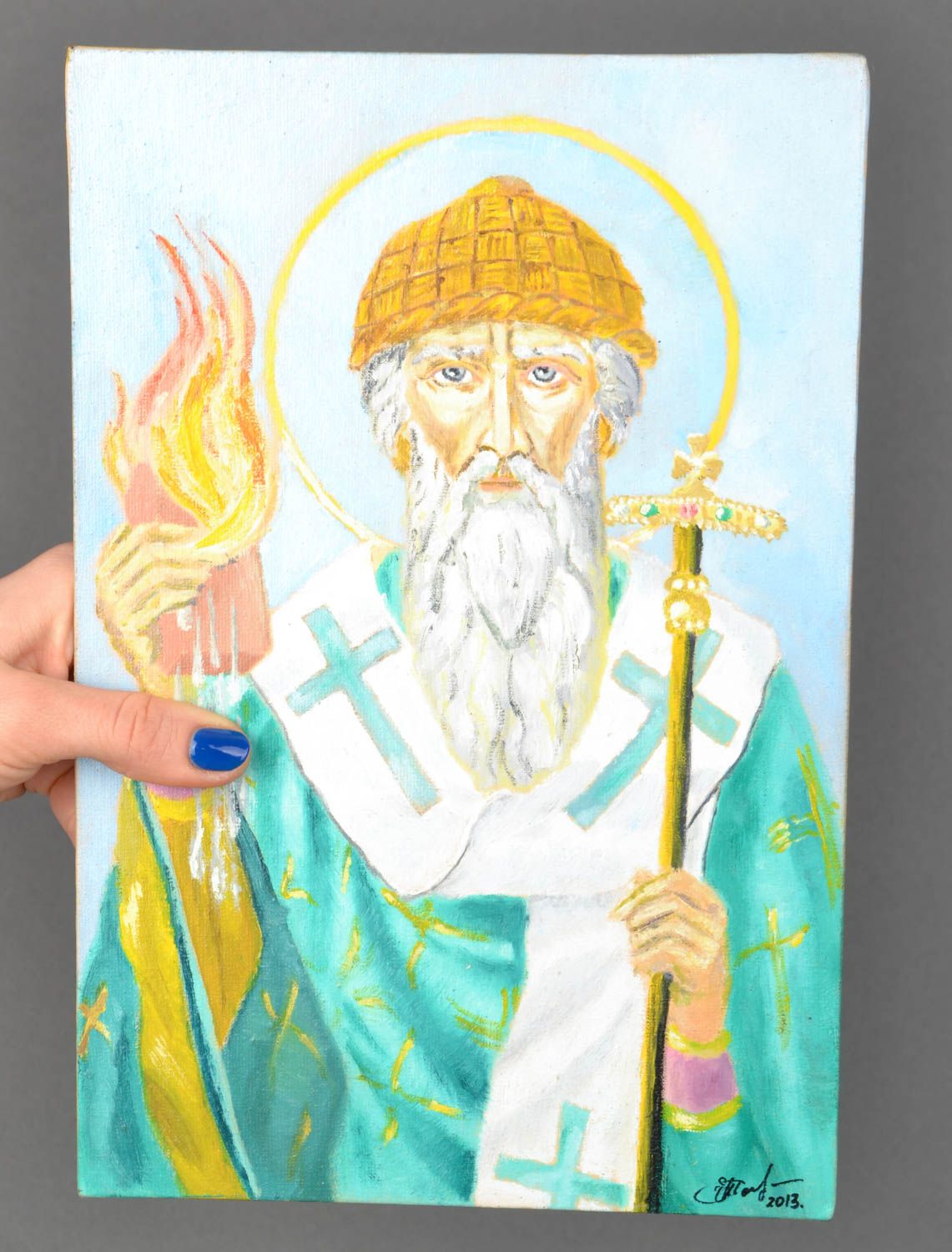 Homemade oil painting Saint Spyridon photo 2