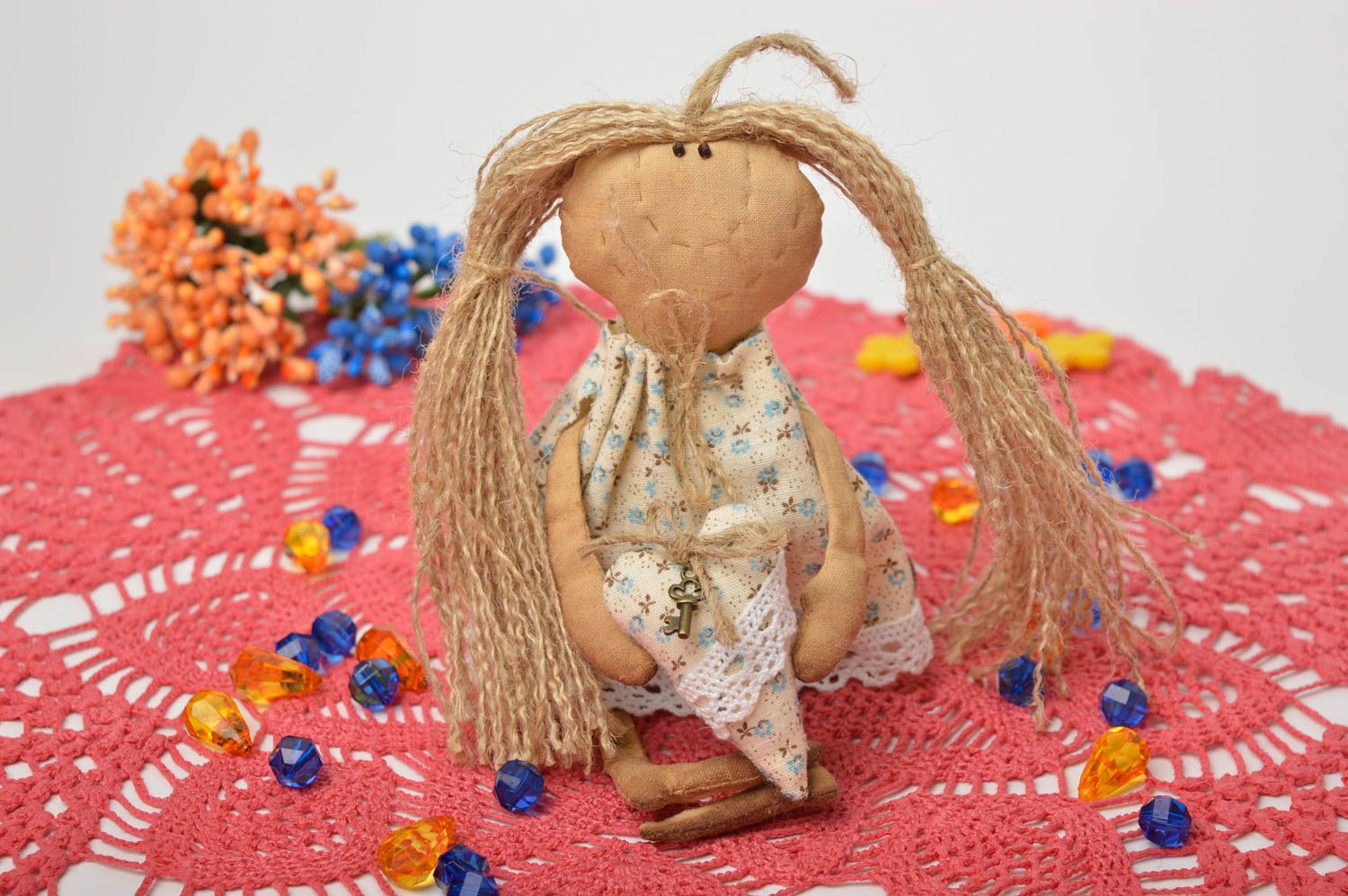 Handmade designer textile doll stylish bedroom decor unusual soft toy doll photo 1