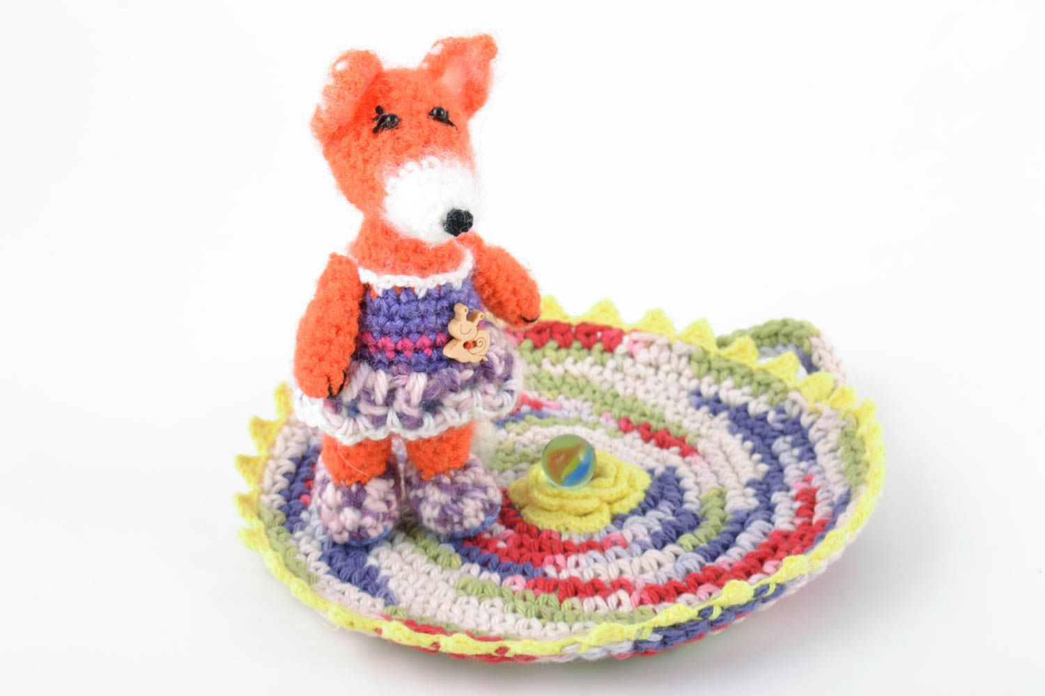 Beautiful multicolored handmade soft crochet toy fox photo 1