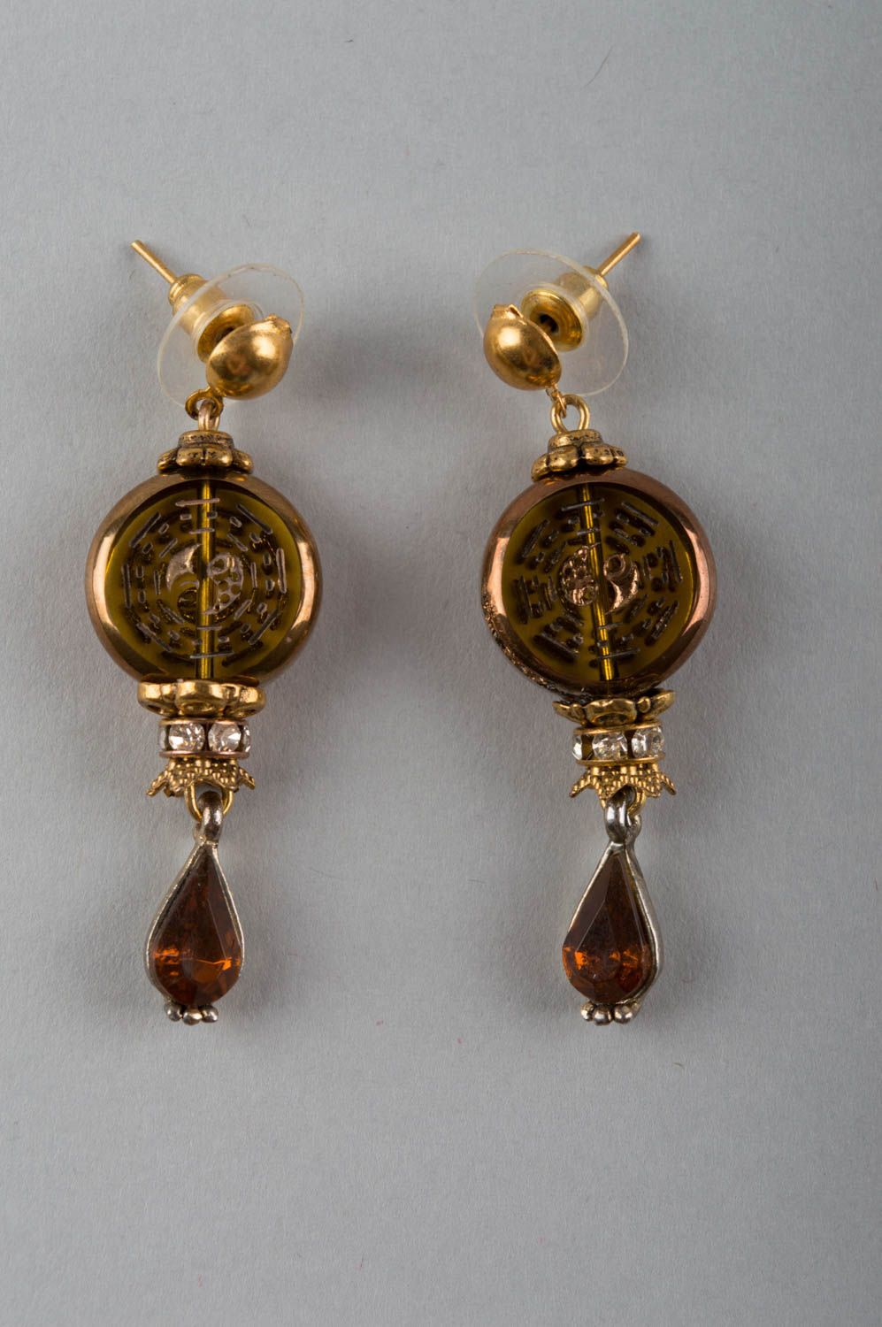 Beautiful unusual designer handmade brass earrings with Murano glass beads photo 2
