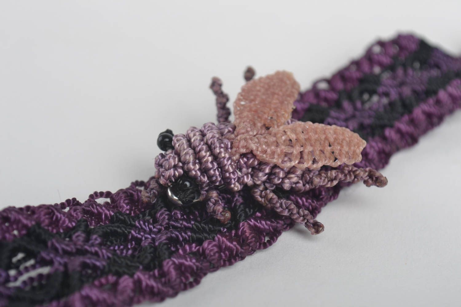 Bijoux macramé violets Bijoux faits main broche et bracelet tressés Cadeau femme photo 2