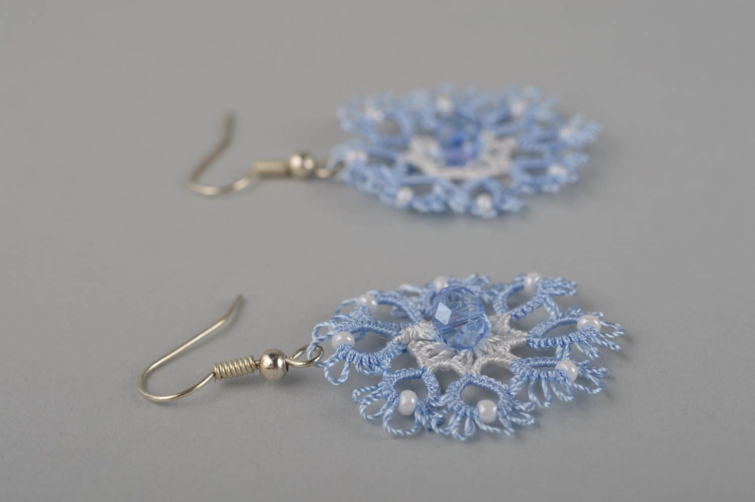 Unusual handmade textile earrings woven lace earrings beautiful jewellery photo 3