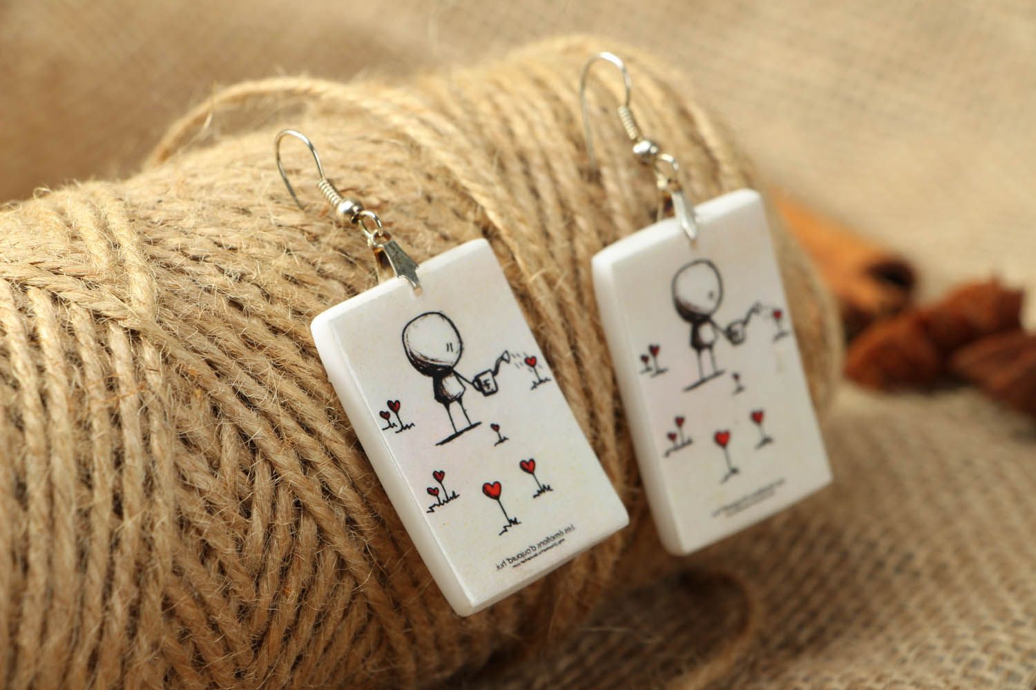 Earrings with romantic drawing photo 3