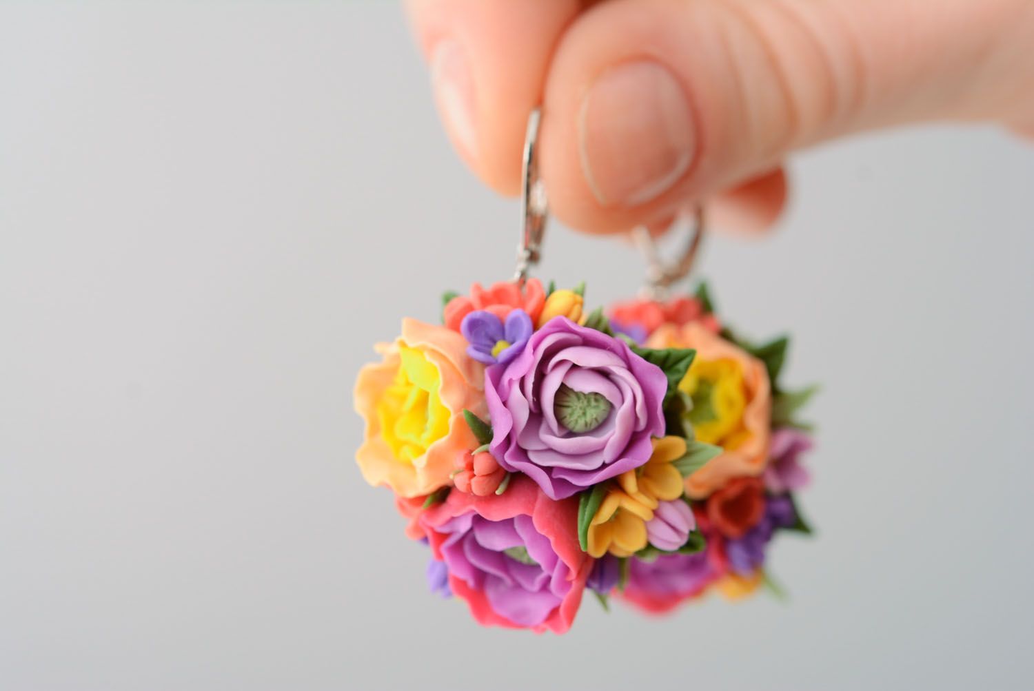 Bright polymer clay earrings Blooming Garden photo 3