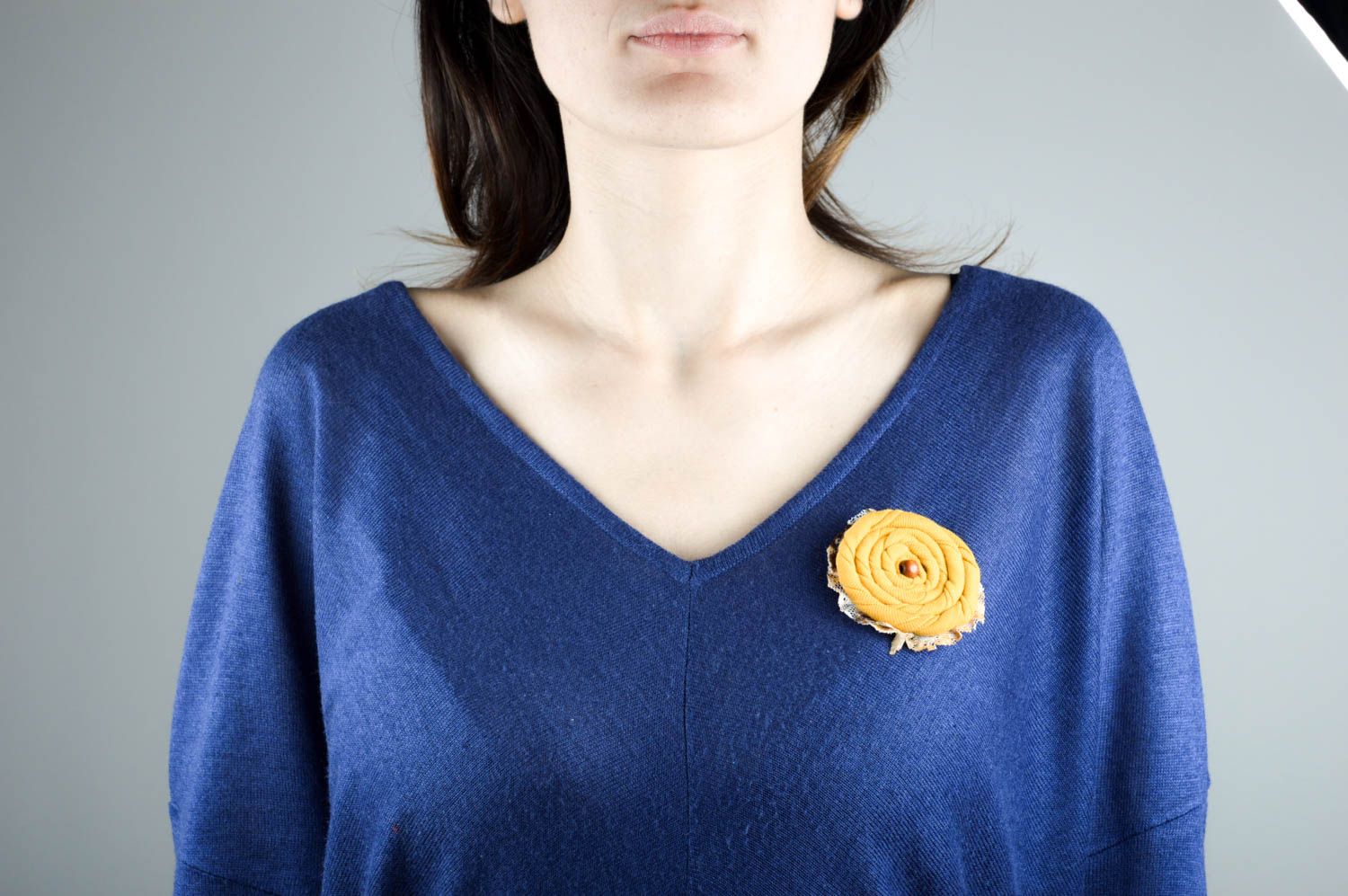 Handmade brooch design accessory yellow textile brooch big women brooch   photo 1