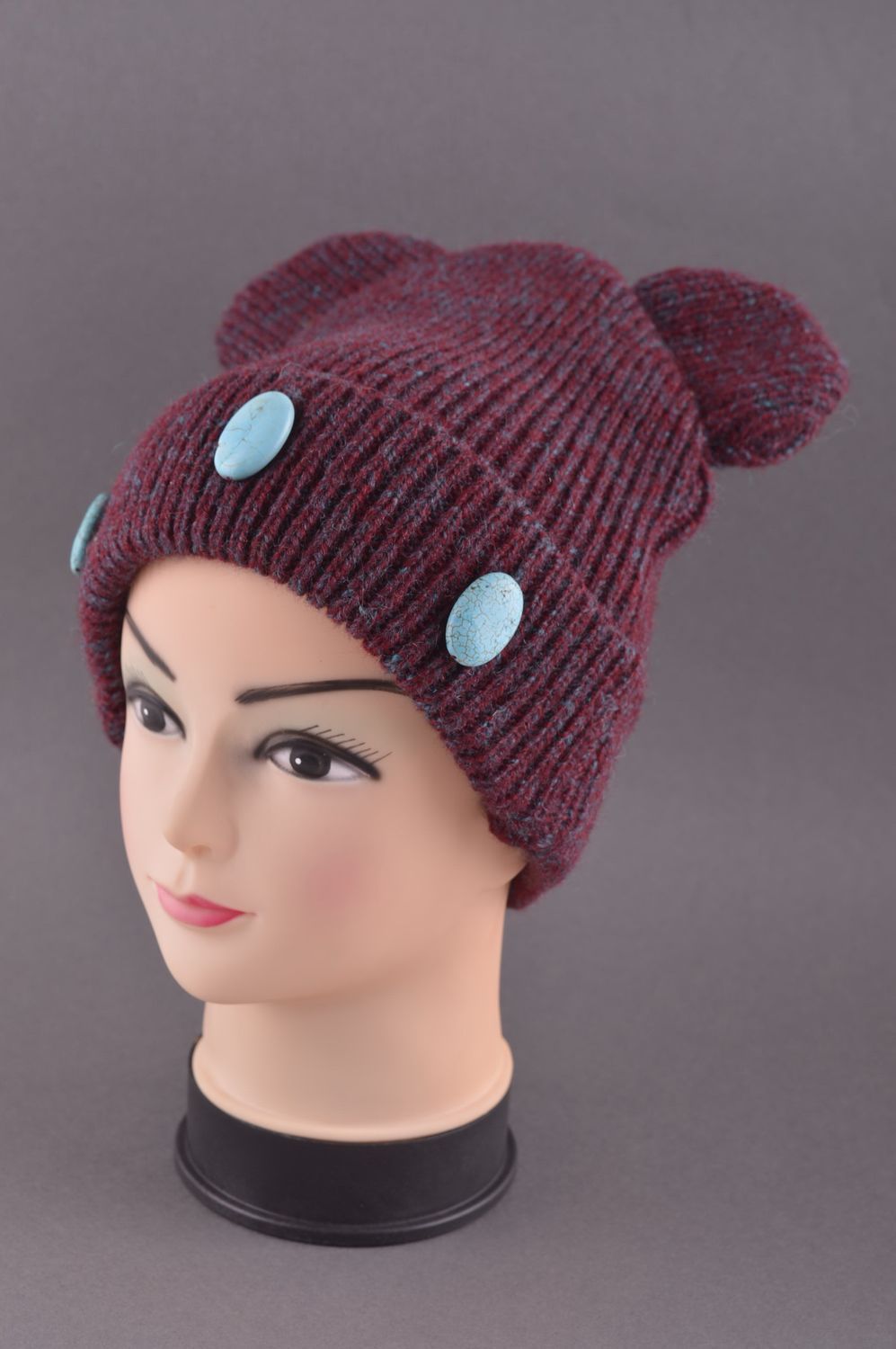 Bonnet tricot fait main Chapeau chaud oreilles laine acrylique Vêtement enfant photo 1