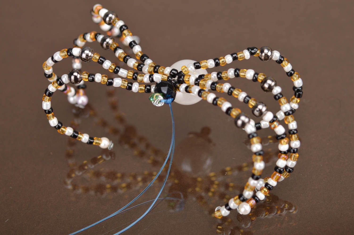 Handmade unusual interior pendant made of beads decor in shape of spider photo 5