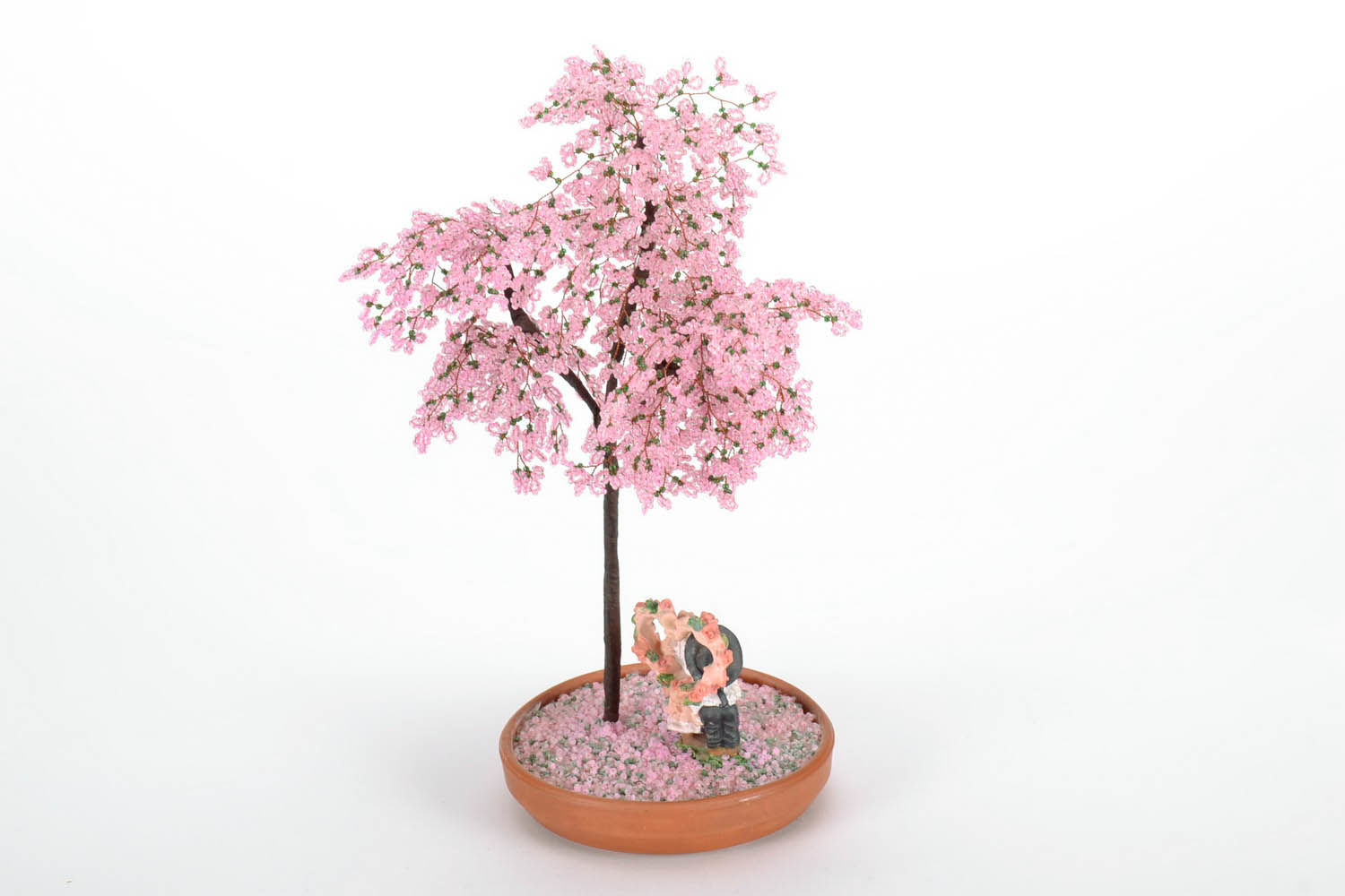 Petit arbre décoratif rose en perles de rocailles photo 4