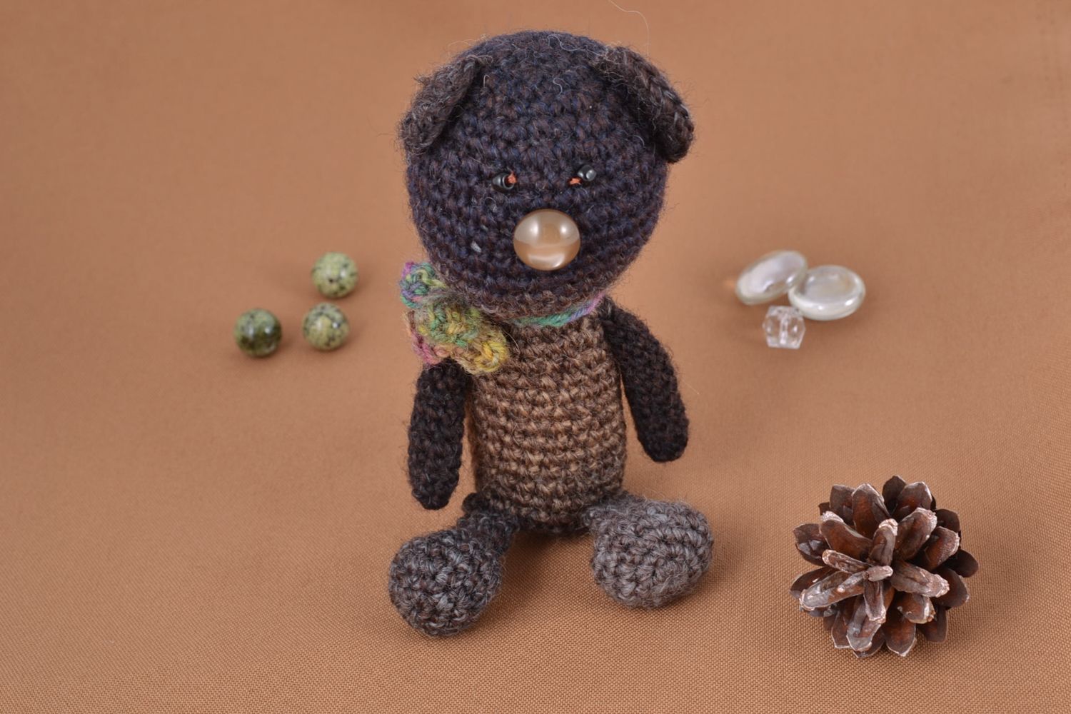 Jouet mou tricoté à la main gris fait main ourson cadeau pour enfant photo 1
