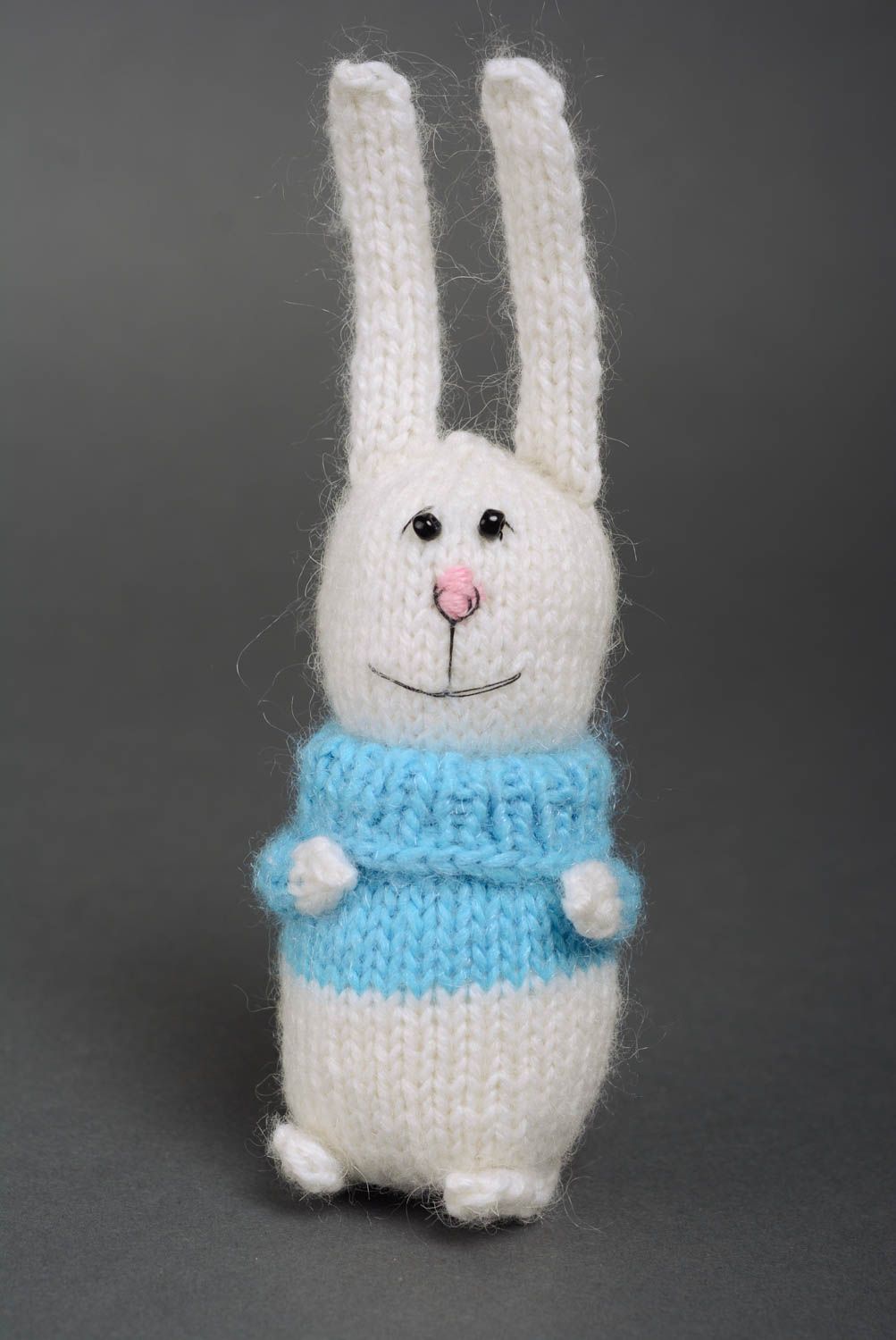 Handmade designer acrylic and wool knitted soft toy hare for children photo 1