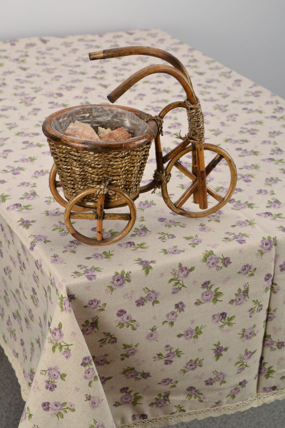 Handgemachte Decke für quaderförmigen Tisch aus Baumwolle lila Rose foto 3