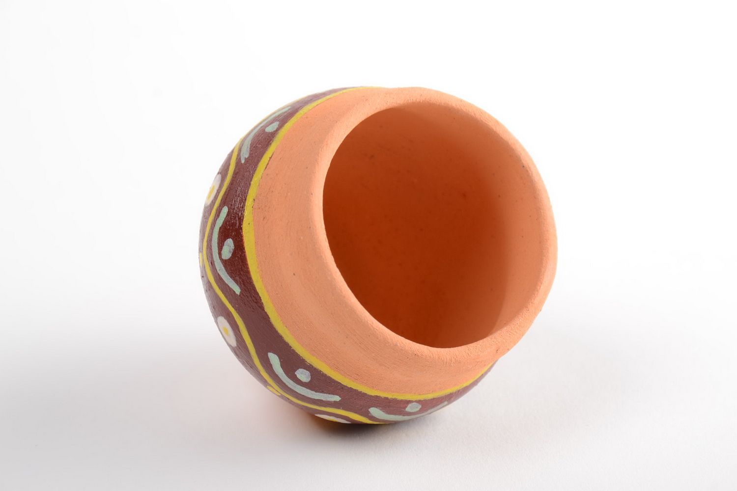 Декоративная глиняная вазочка небольшая расписная ручной работы красивая 100 мл фото 2