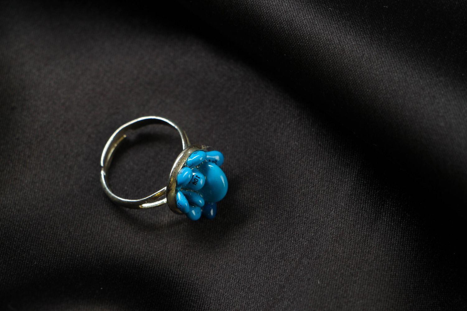 Кольцо металлическое в стиле киберпанк синее фото 2
