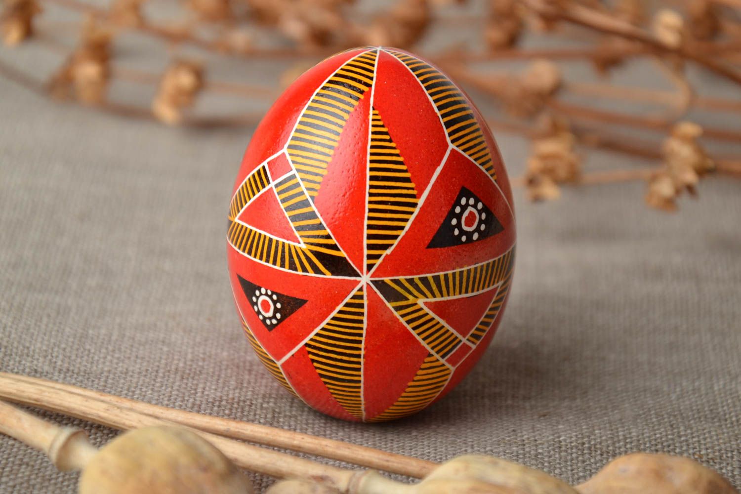 Oeuf de Pâques peint à l'aniline avec motif fait main orange pysanka originale photo 1