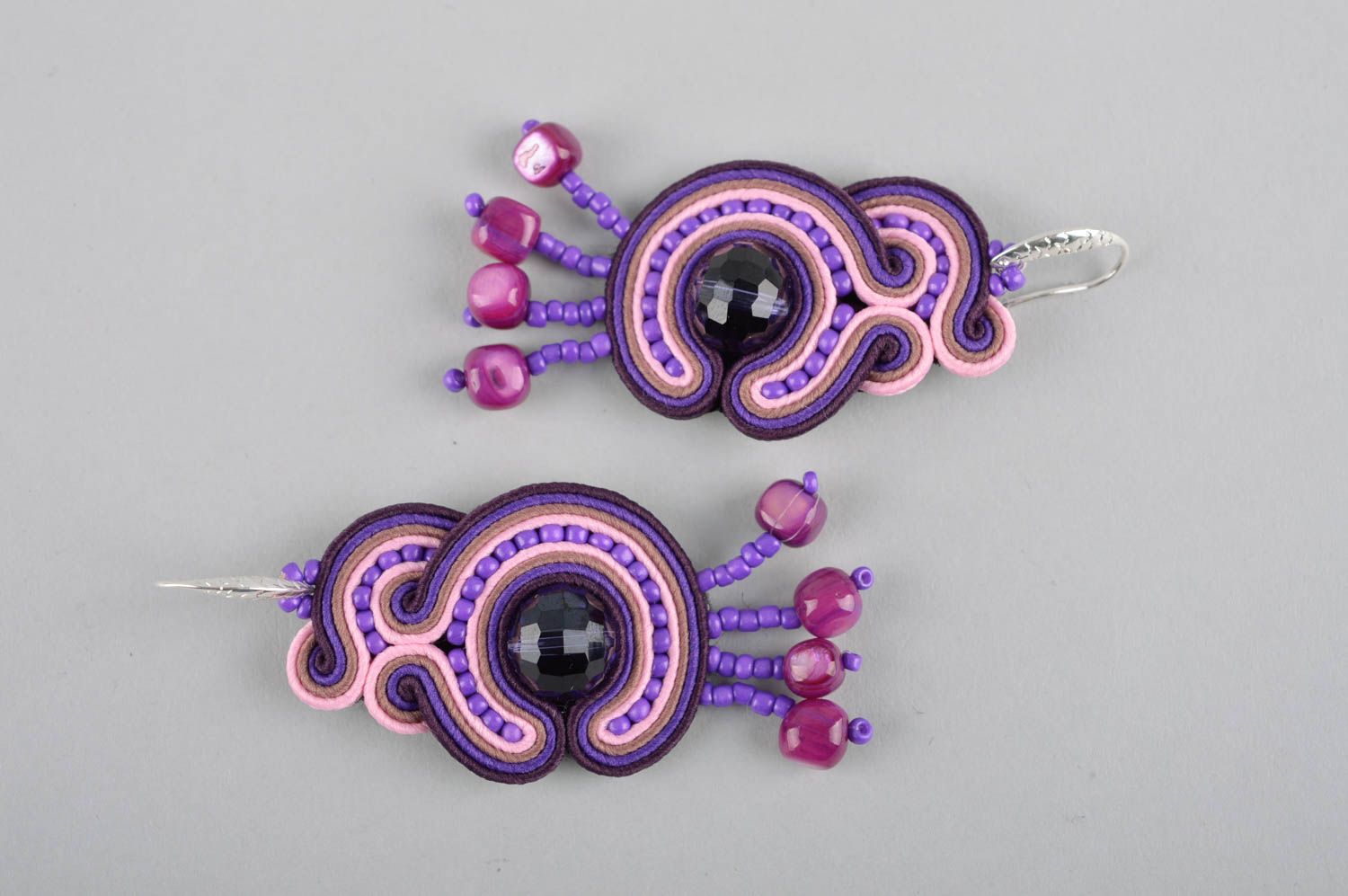 Large handmade soutache earrings textile earrings beaded earrings gift ideas photo 4