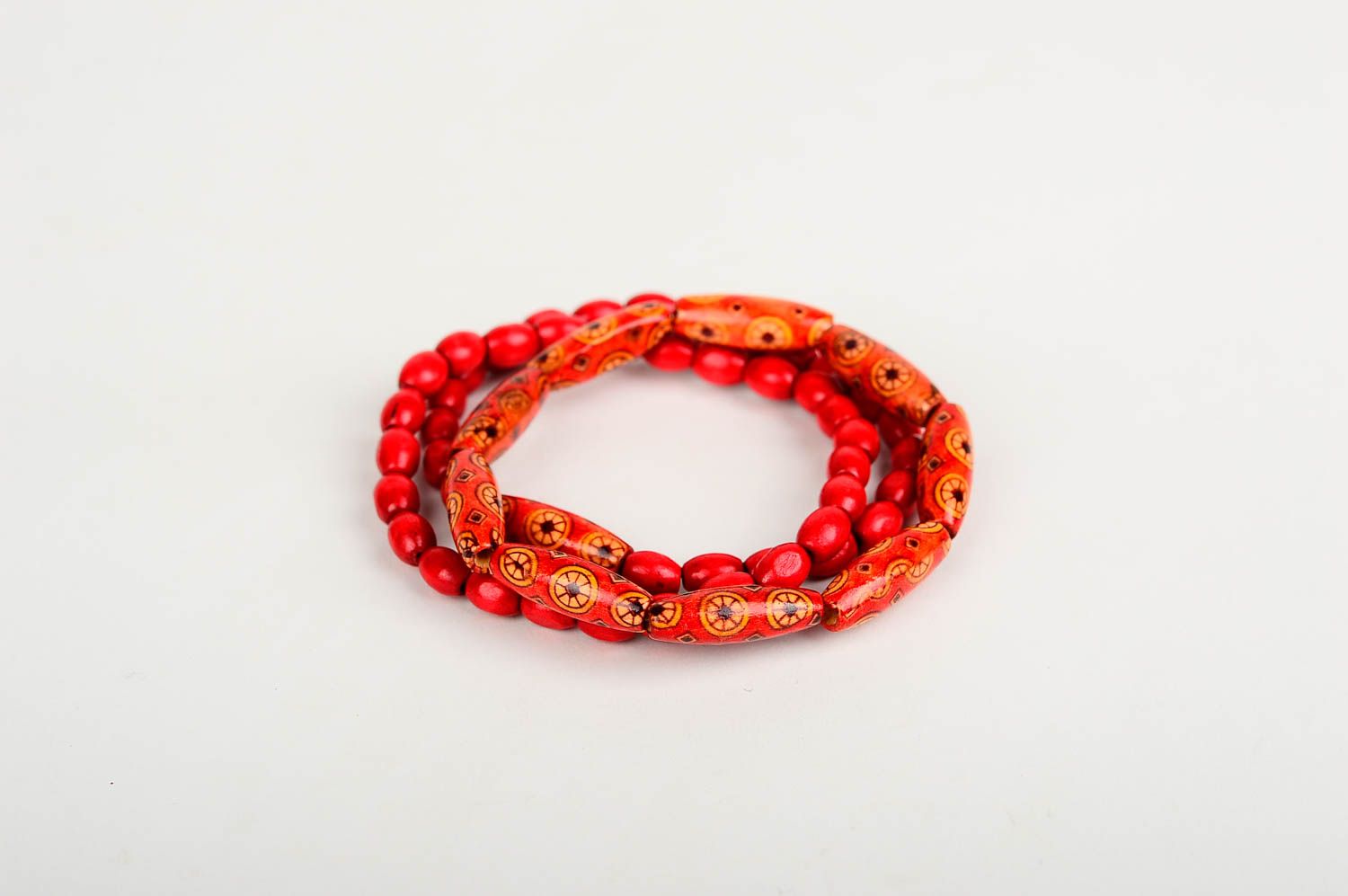 Three-layer hot red wooden beads bracelet for girls photo 1