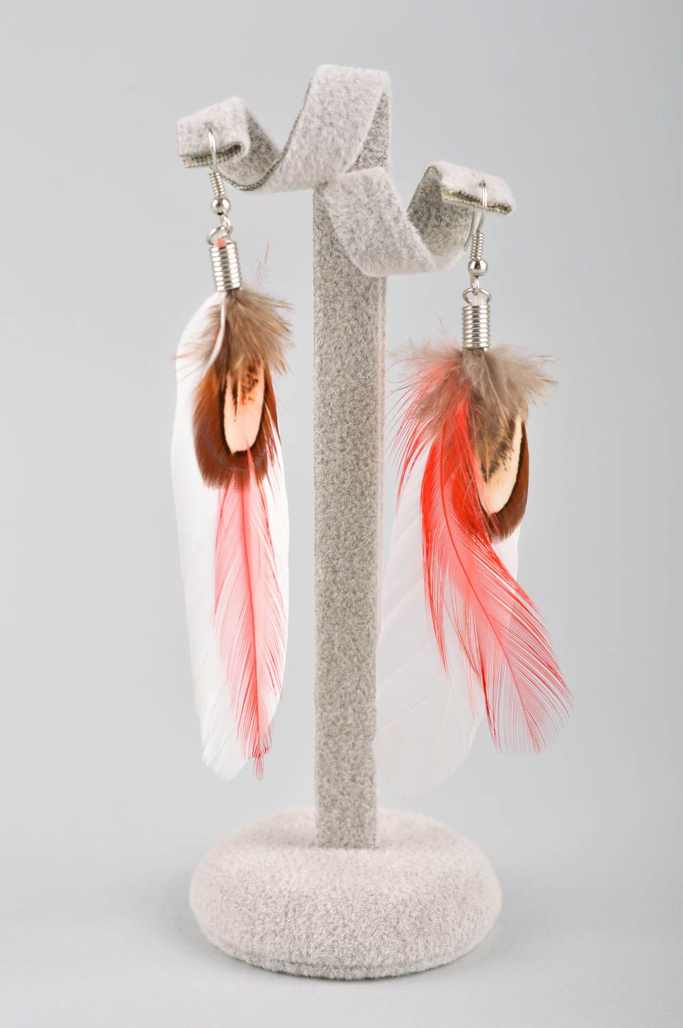 Feather earrings with charms elegant accessories feather jewelry summer jewelry photo 2