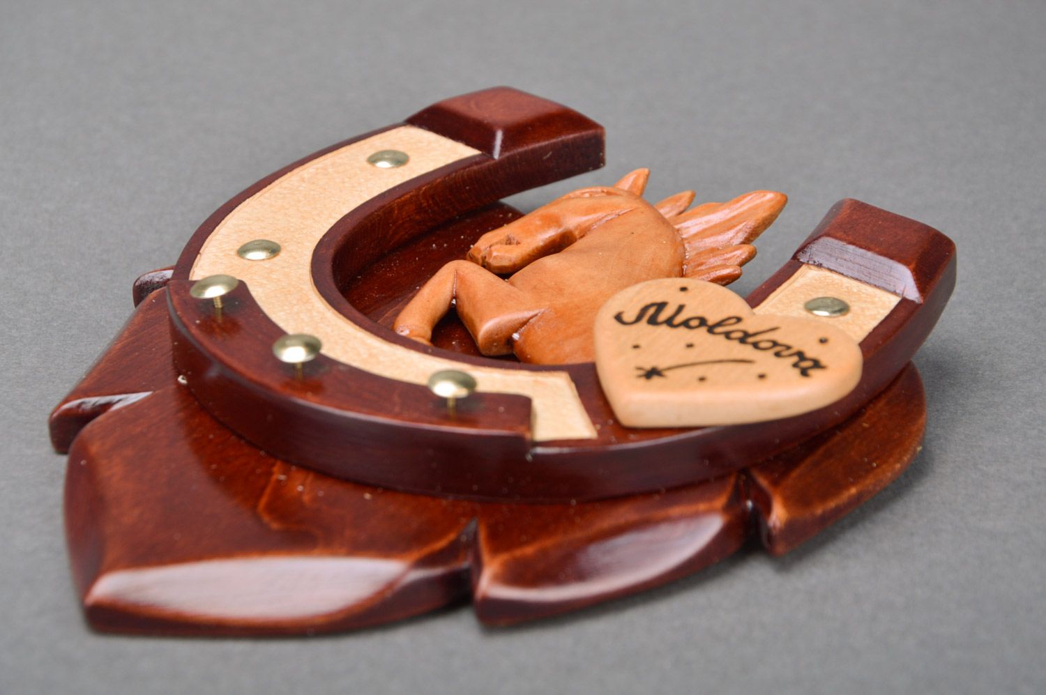 Holz Wandhaken für Schlüssel in Form von Hufeisen handmade foto 2