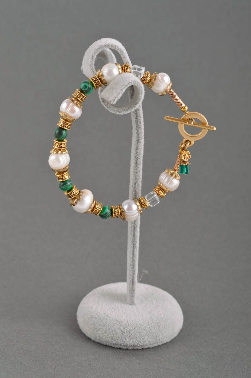 Bracelet en pierres Bijou fait main perles malachite cristaux Accessoire femme photo 1