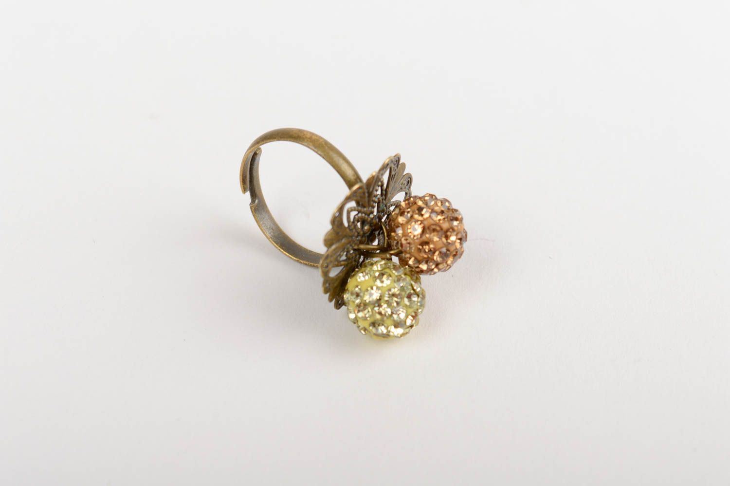 Handmade designer large volume ring with rhinestones for women photo 4