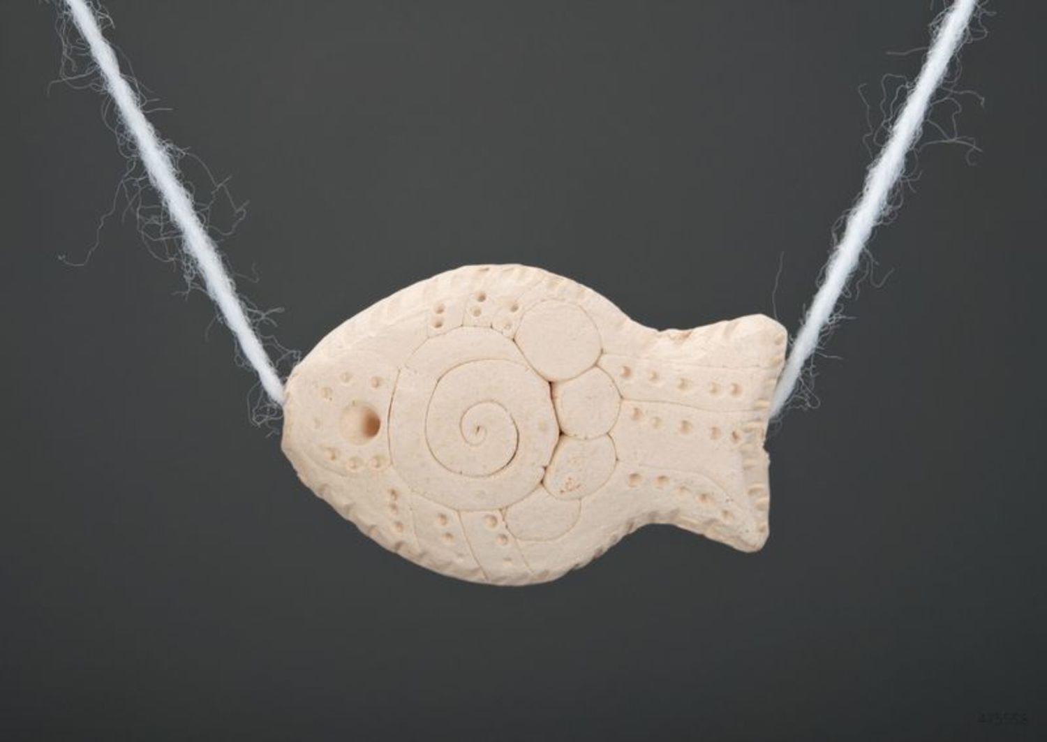 Pendant made of white clay Fish photo 3