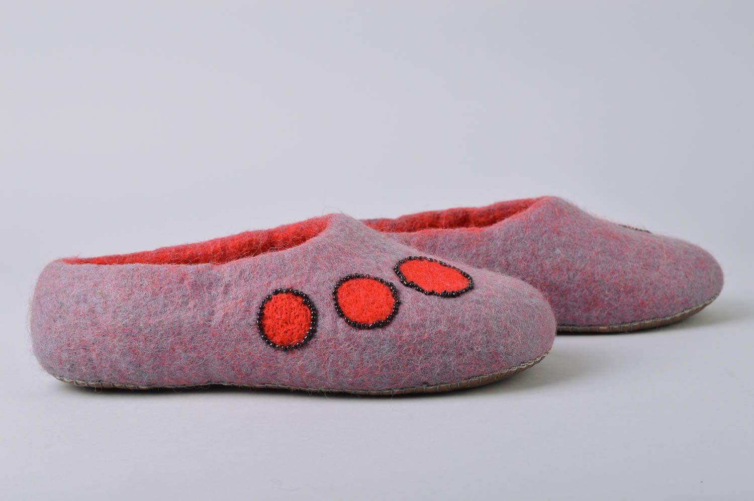 Wool felting beautiful warm handmade home purple slippers 24 cm  photo 3