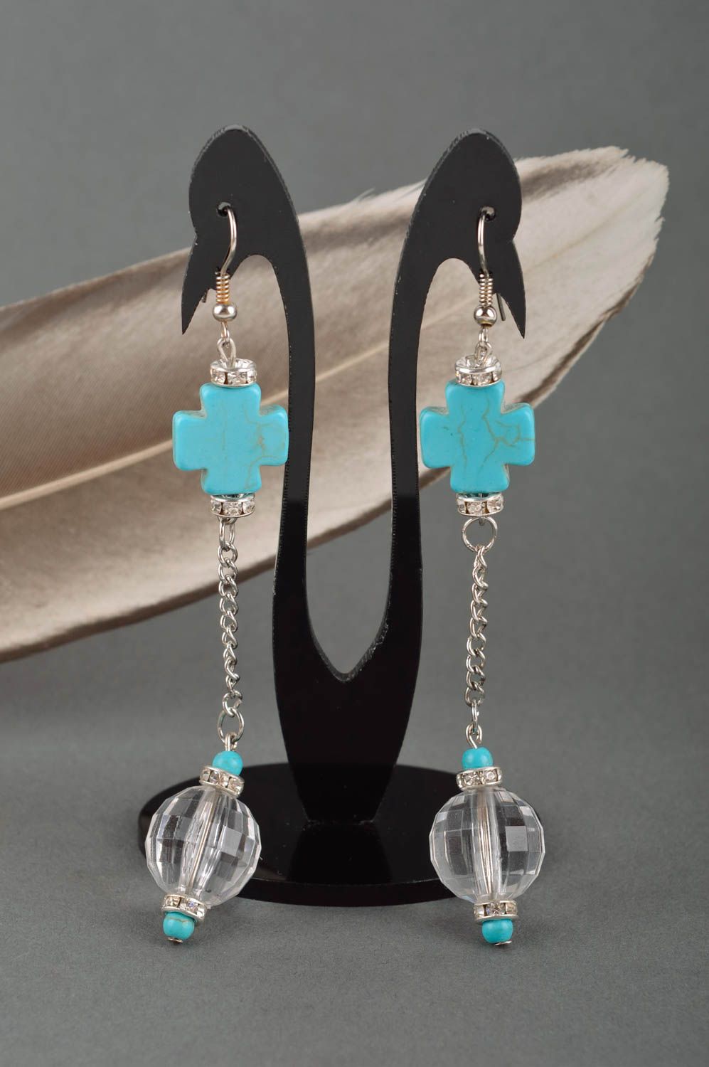 Handmade earrings with turquoise long earrings with charms evening jewelry photo 1