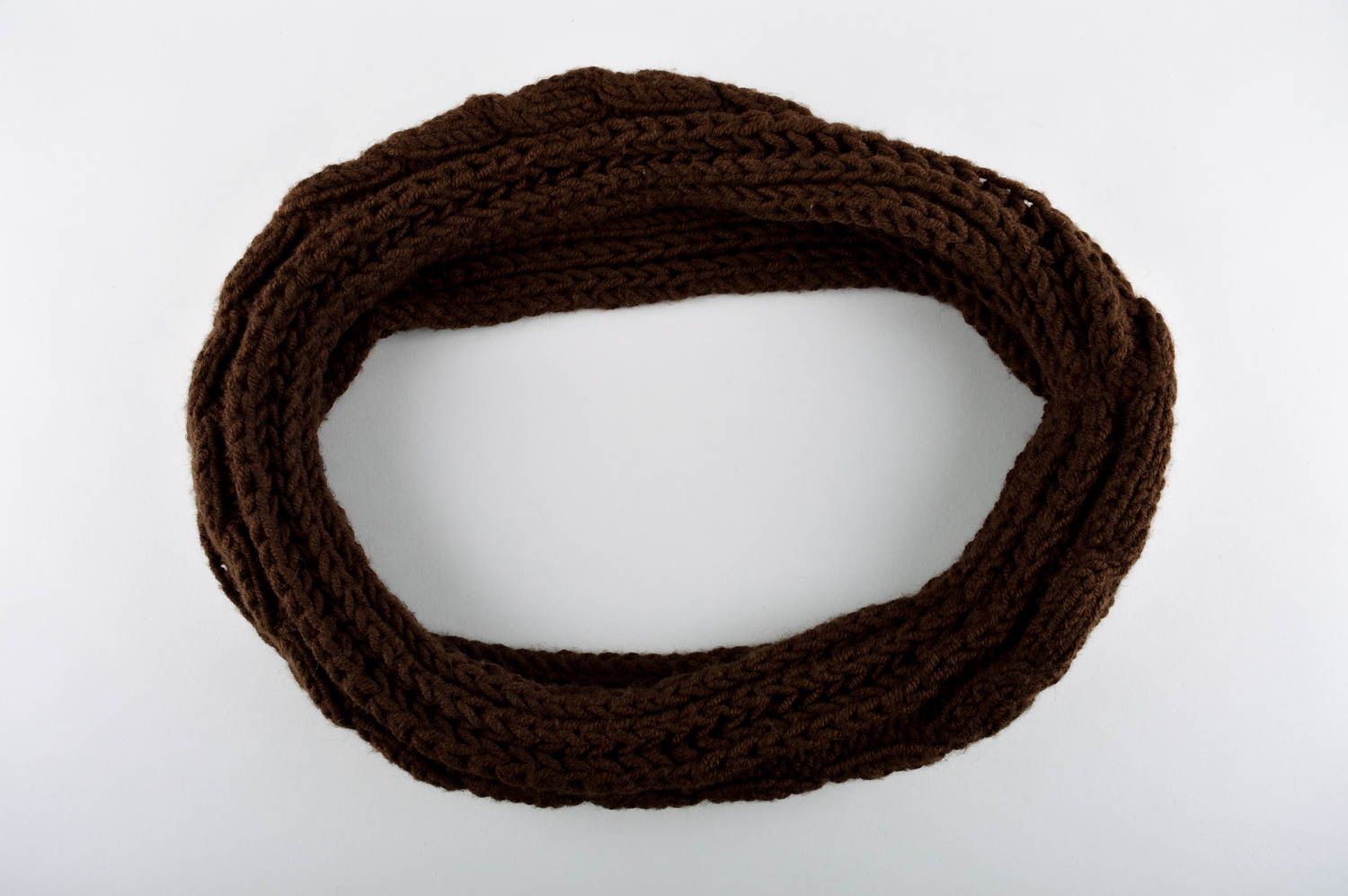 Шарф снуд ручной работы шарф хомут вязаный коричневый из акрила шарф труба фото 4
