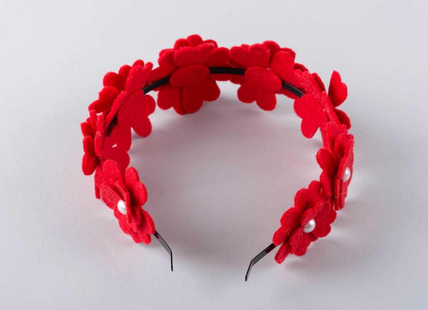 Serre-tête fleurs rouge fait main Bijoux de tete Accessoire cheveux fille photo 3