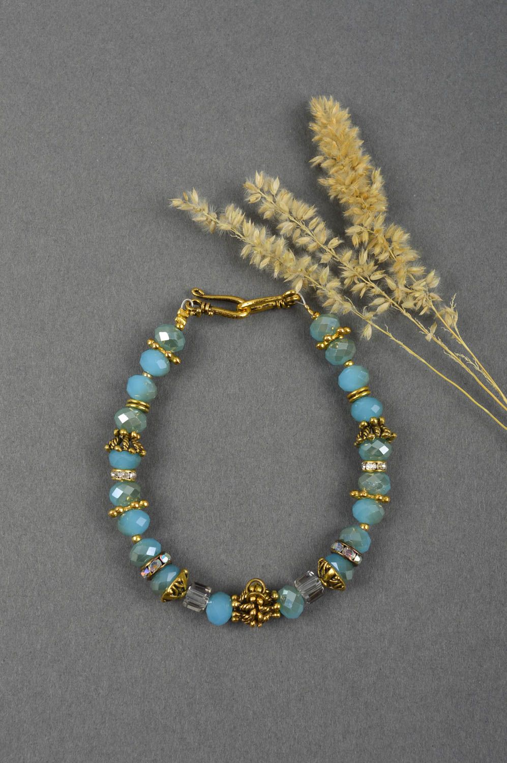 Crystal beads charm bracelet in light blue color for teen girls photo 1