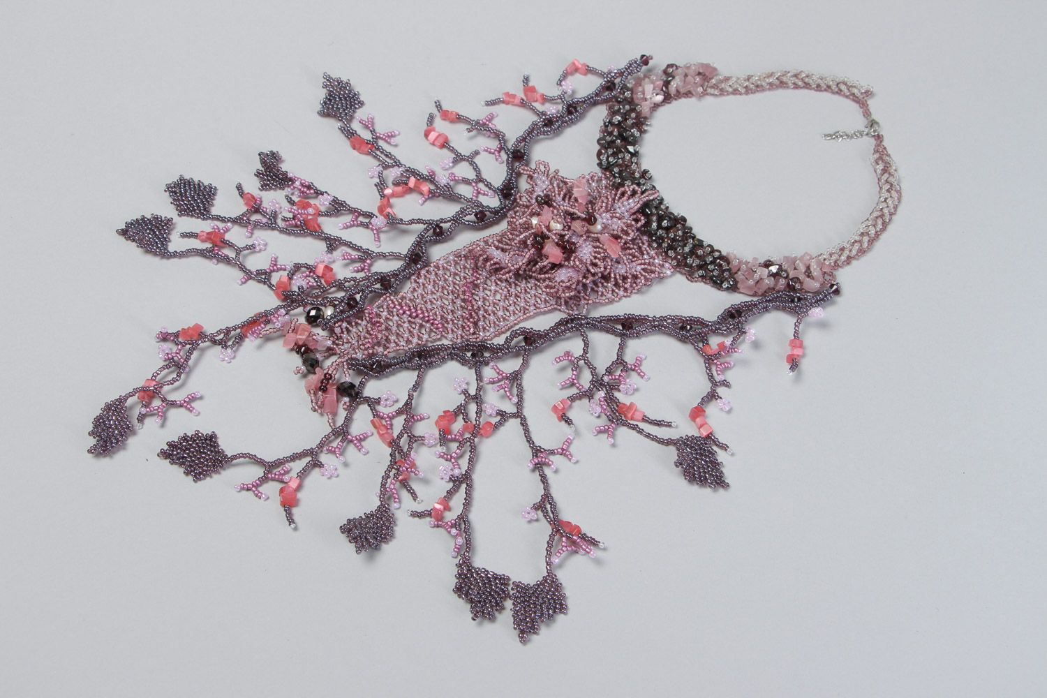 Handmade rosa Collier aus Glasperlen mit echten Steinen Granat und Flußperlen toll foto 2