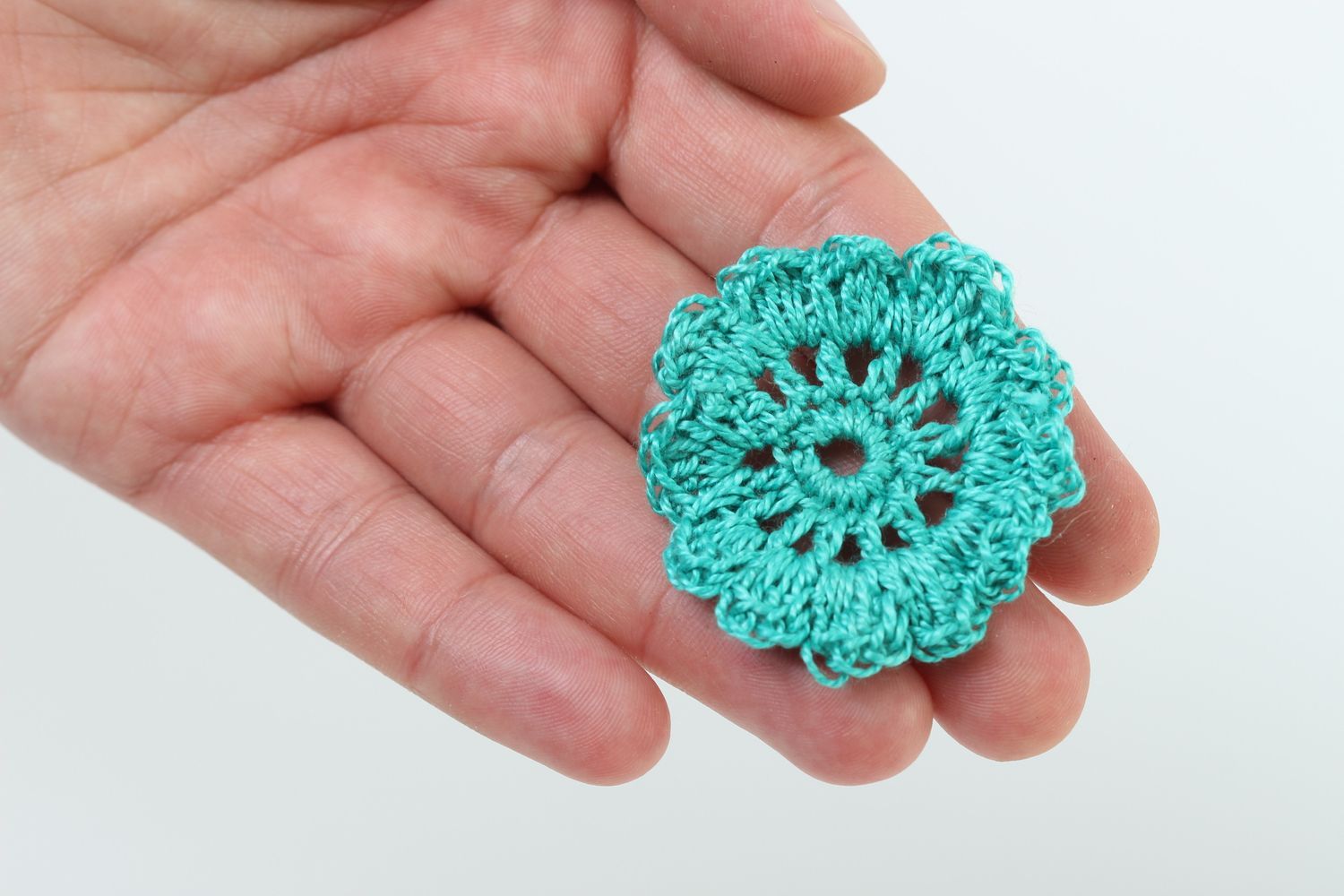 Fleur au tricot faite main Fourniture bijoux turquoise coton Loisirs créatifs photo 3
