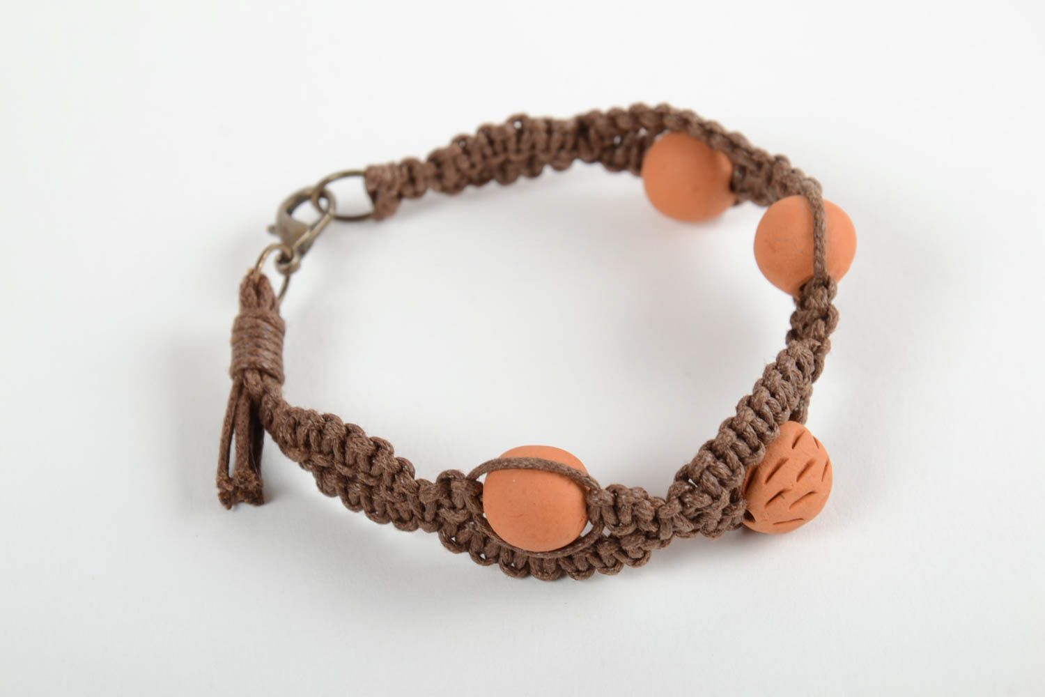 Unusual handmade ceramic bead bracelet woven wrist bracelet designer jewelry photo 6