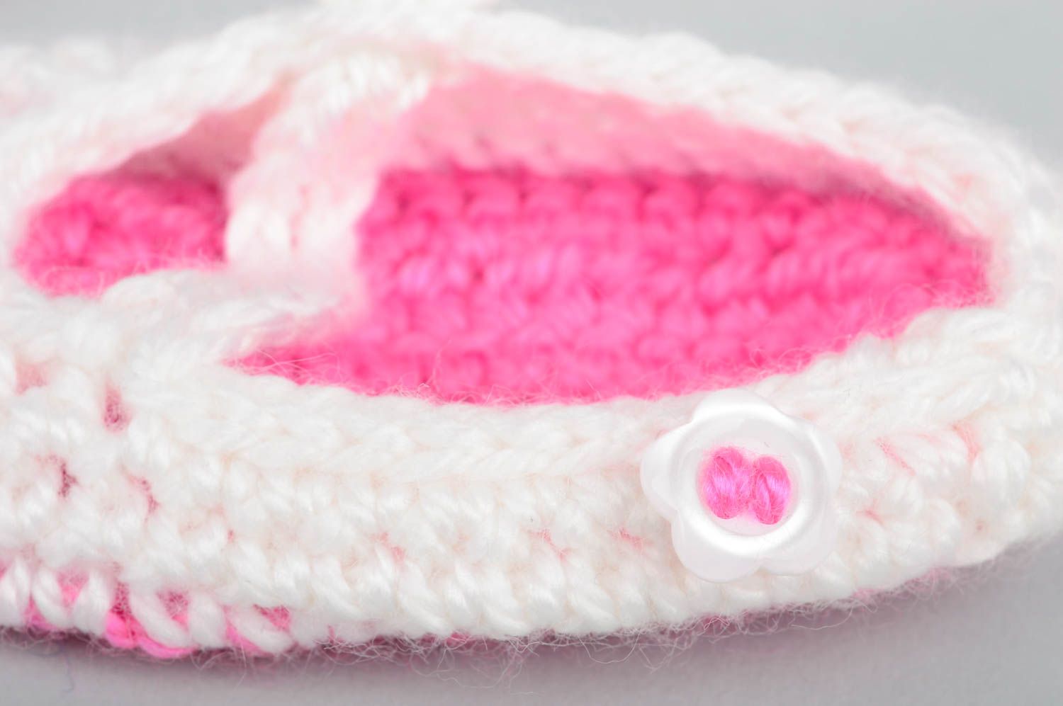 Chaussons bébé faits main Chaussures bébé au crochet blanc rose Vêtement bébé photo 5