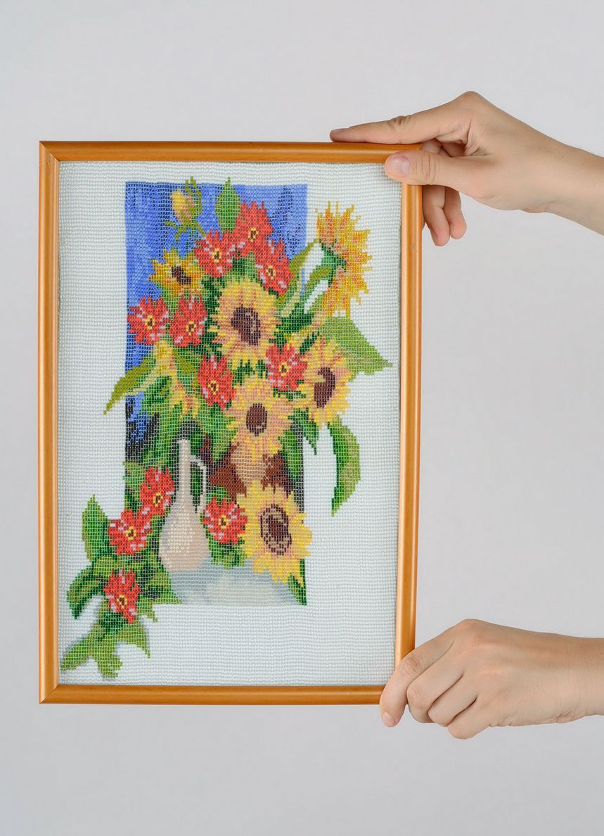 Wandbild aus Glasperlen Sonnenblumen foto 1