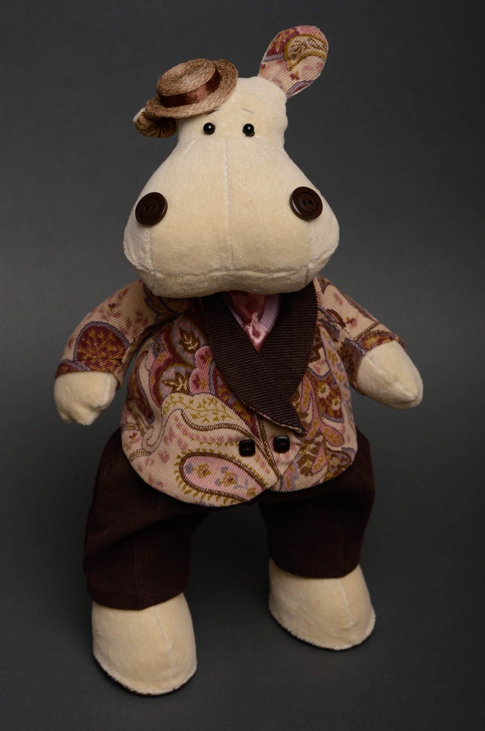 Jouet en tissu hippopotame en coton en costume fait main décoration chambre photo 5
