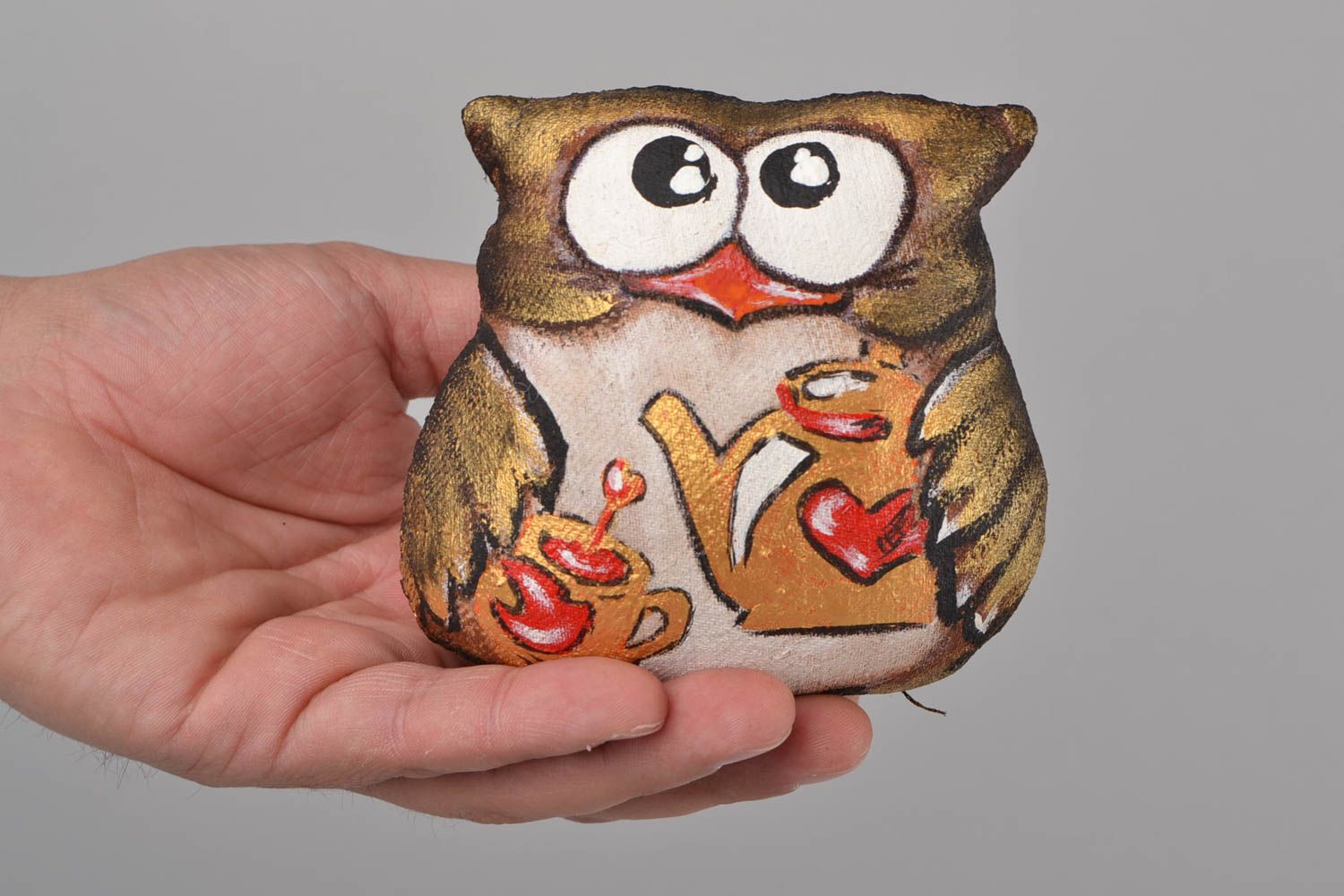 Мягкая игрушка из ткани кофейная ароматизированная в виде совы ручной работы фото 2