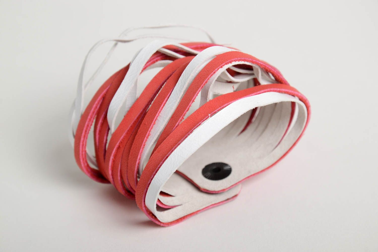 Rot weißes Damen Armband handmade Leder Schmuck Frauen Accessoire breit  foto 3