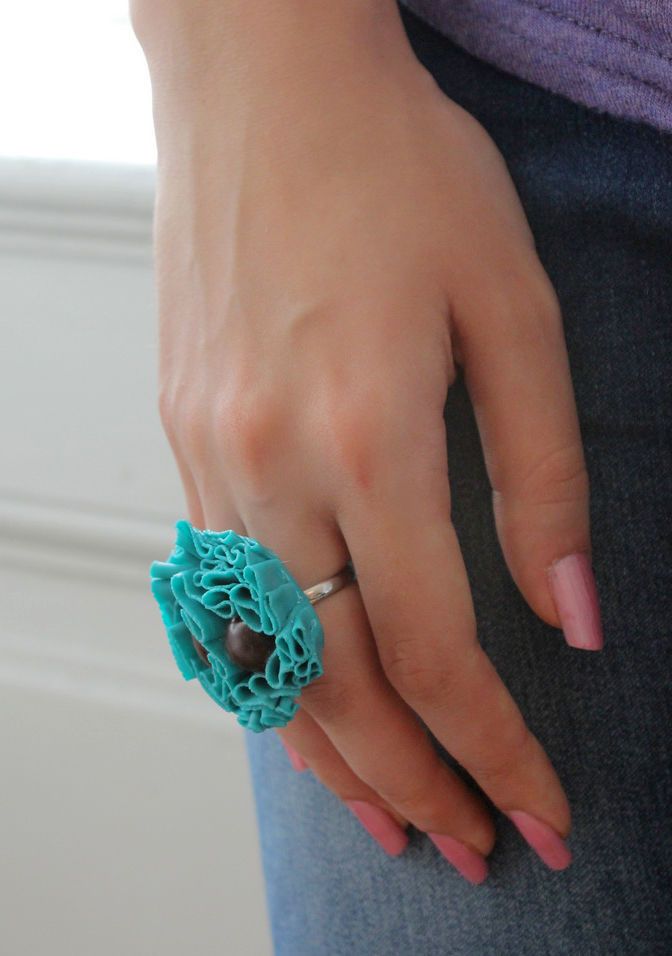 Ring made ​​of polymer clay Turquoise Flower photo 4