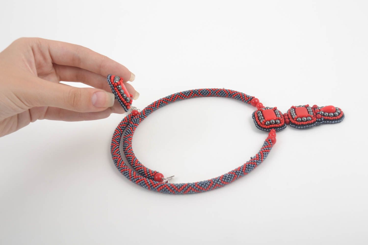 Stylish handmade beaded ring beaded cord necklace artisan jewelry designs photo 4