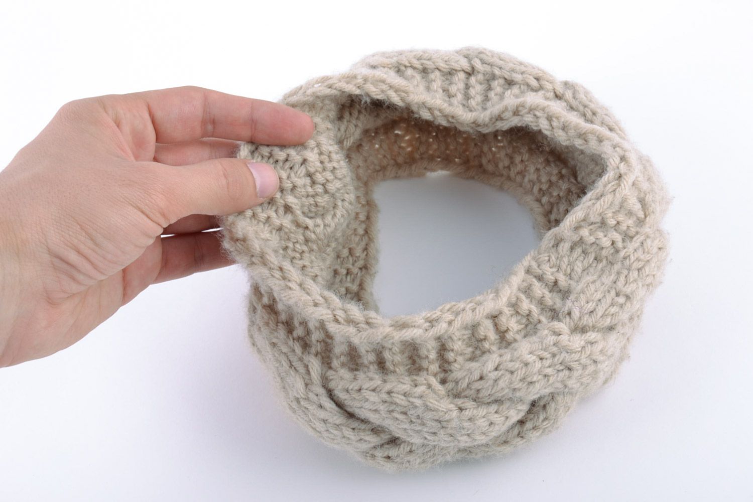 Beautiful volume gray handmade warm crochet hair strap  photo 2