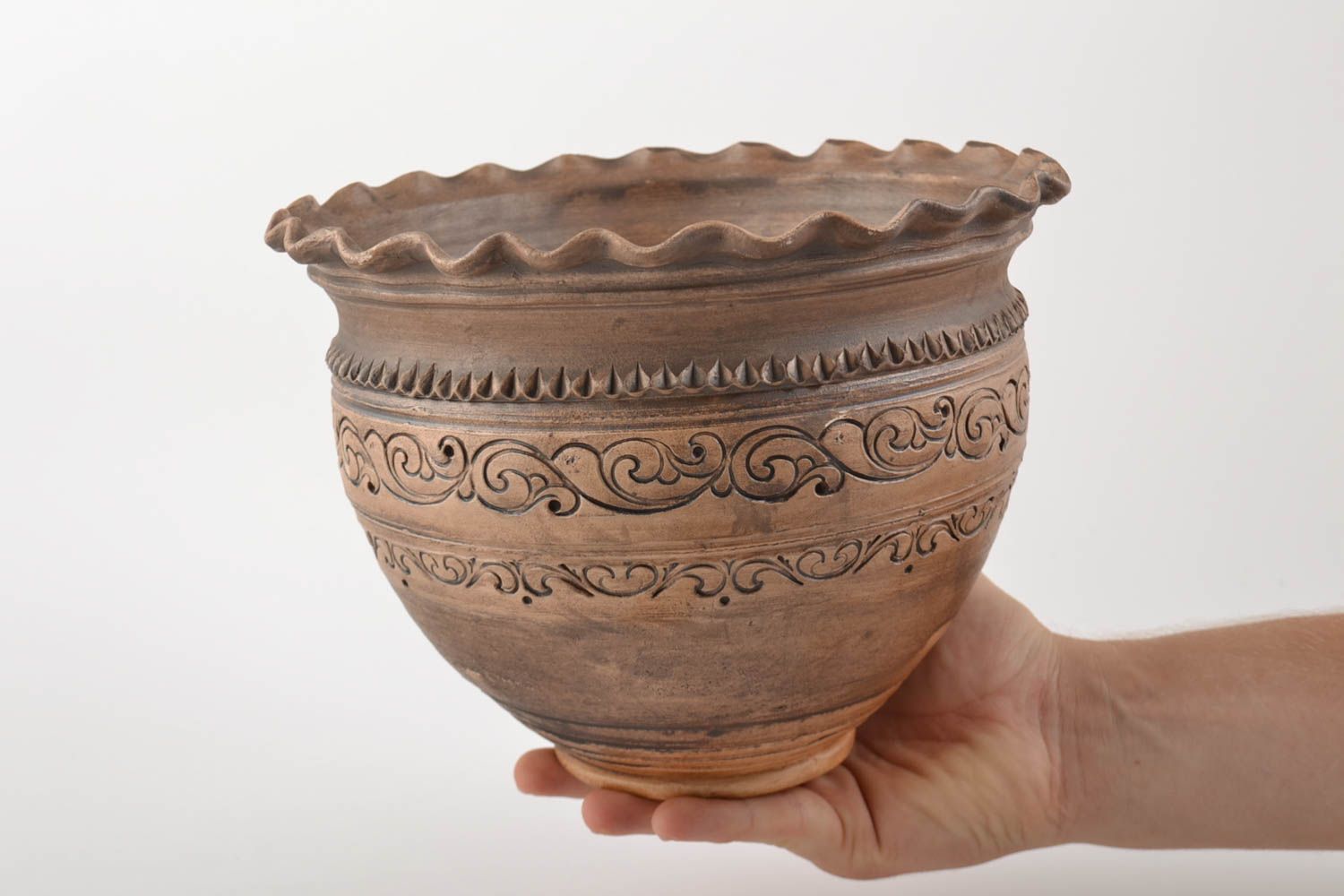 Bol en argile fait main poterie ethnique originale capacité de 3 litres photo 3