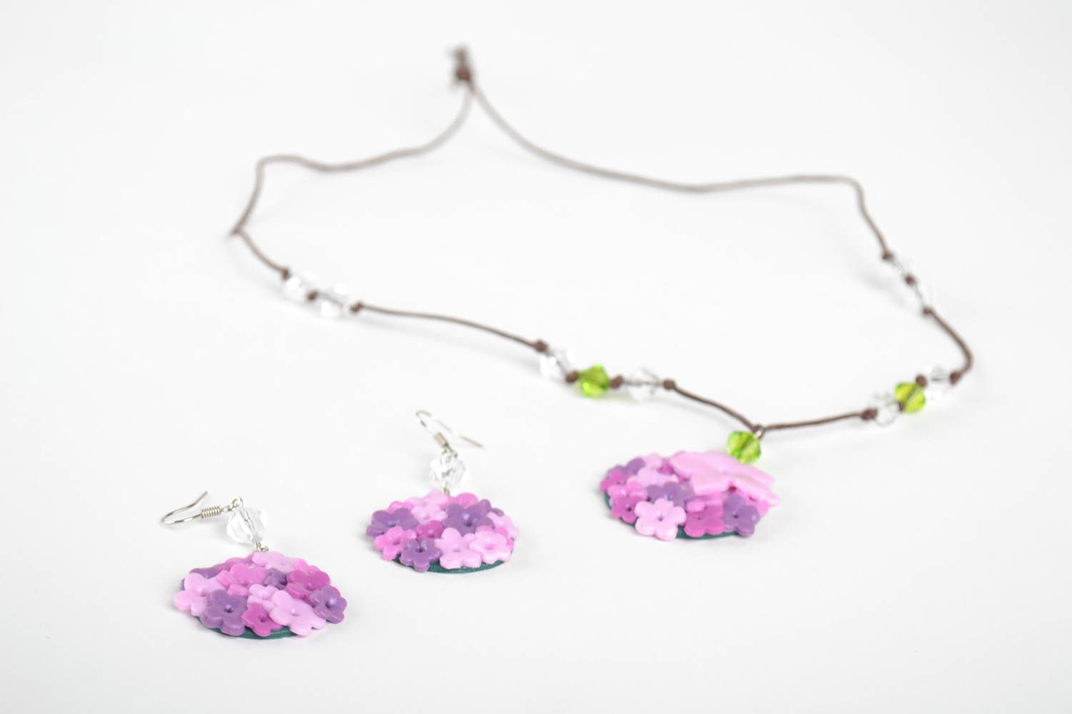 Flower jewelry handmade jewelry set dangling earrings pendant necklace gift idea photo 4