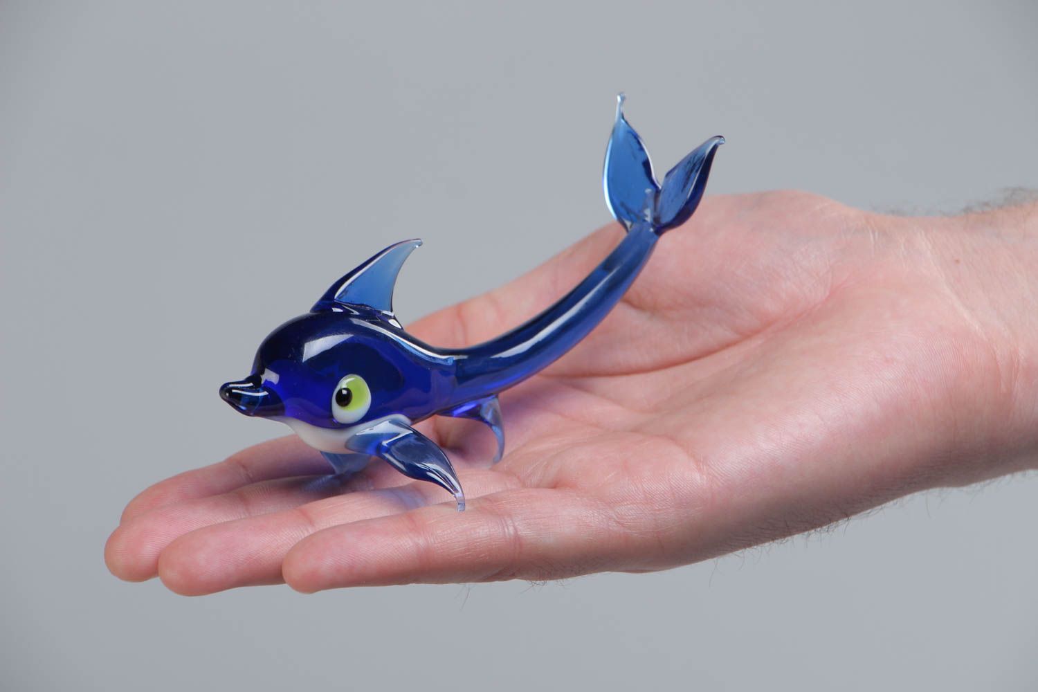 Фигурка из стекла лэмпворк дельфин синий красивый маленький необычный хенд мэйд фото 5