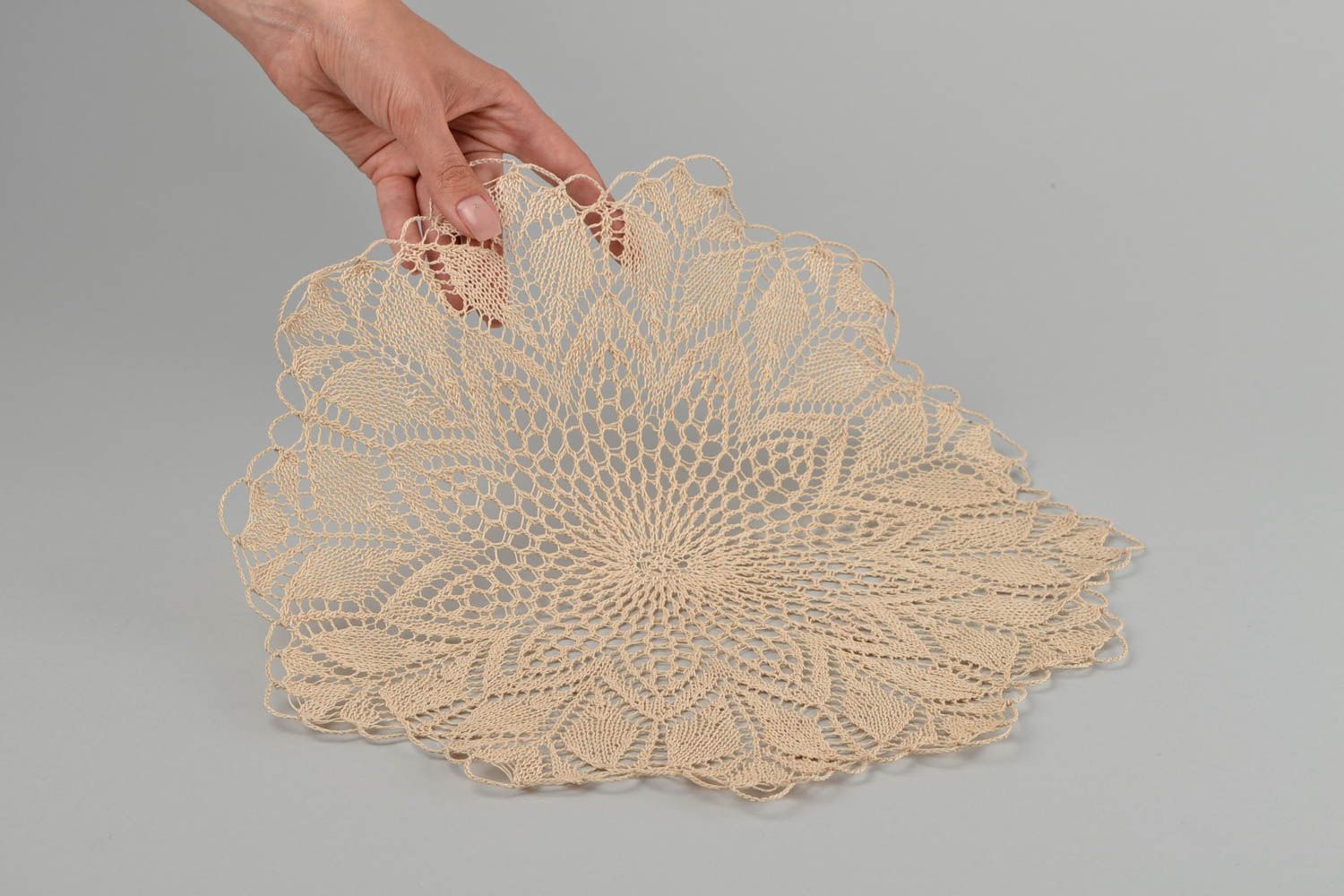 Designer crocheted napkin handmade lace round tablecloth unique interior decor photo 2