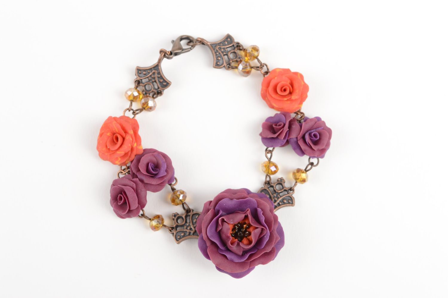 Handmade bracelet polymer clay jewelry fashion bracelet with flowers womens gift photo 3