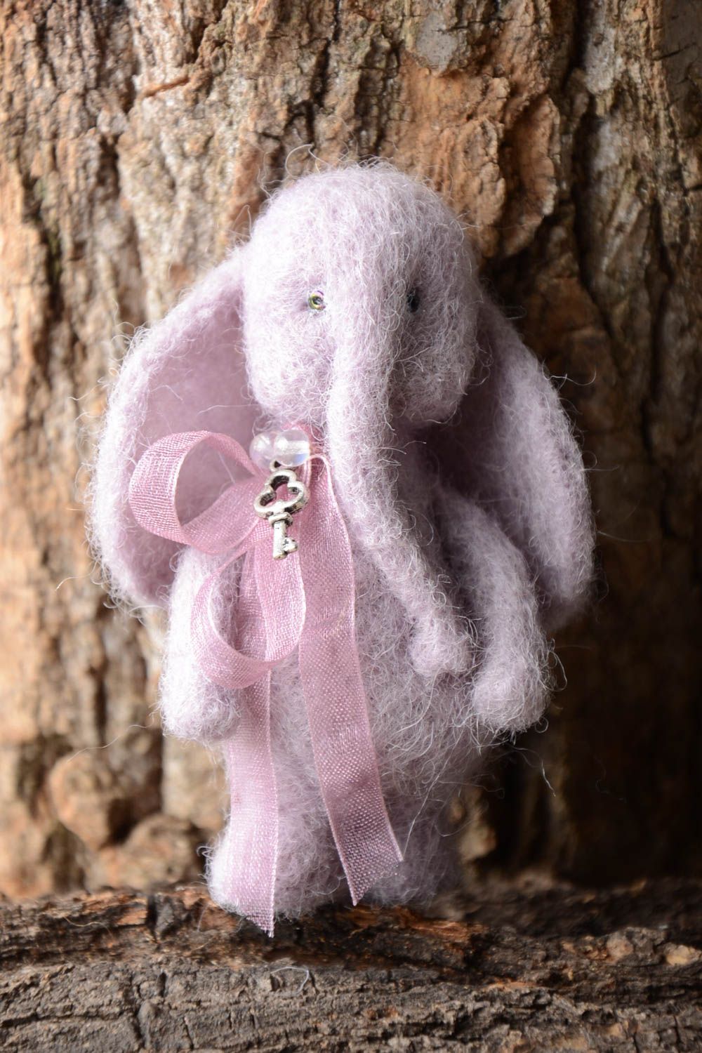 Peluche décorative Jouet en laine fait main éléphant rose Cadeau enfant photo 1