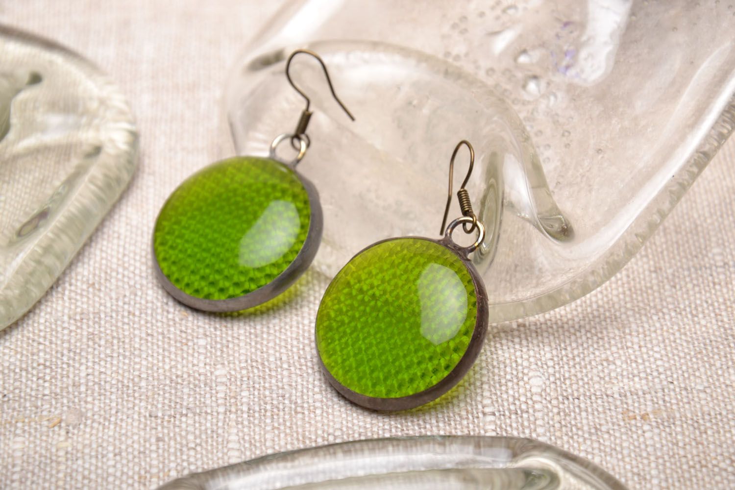Glass green earrings photo 1